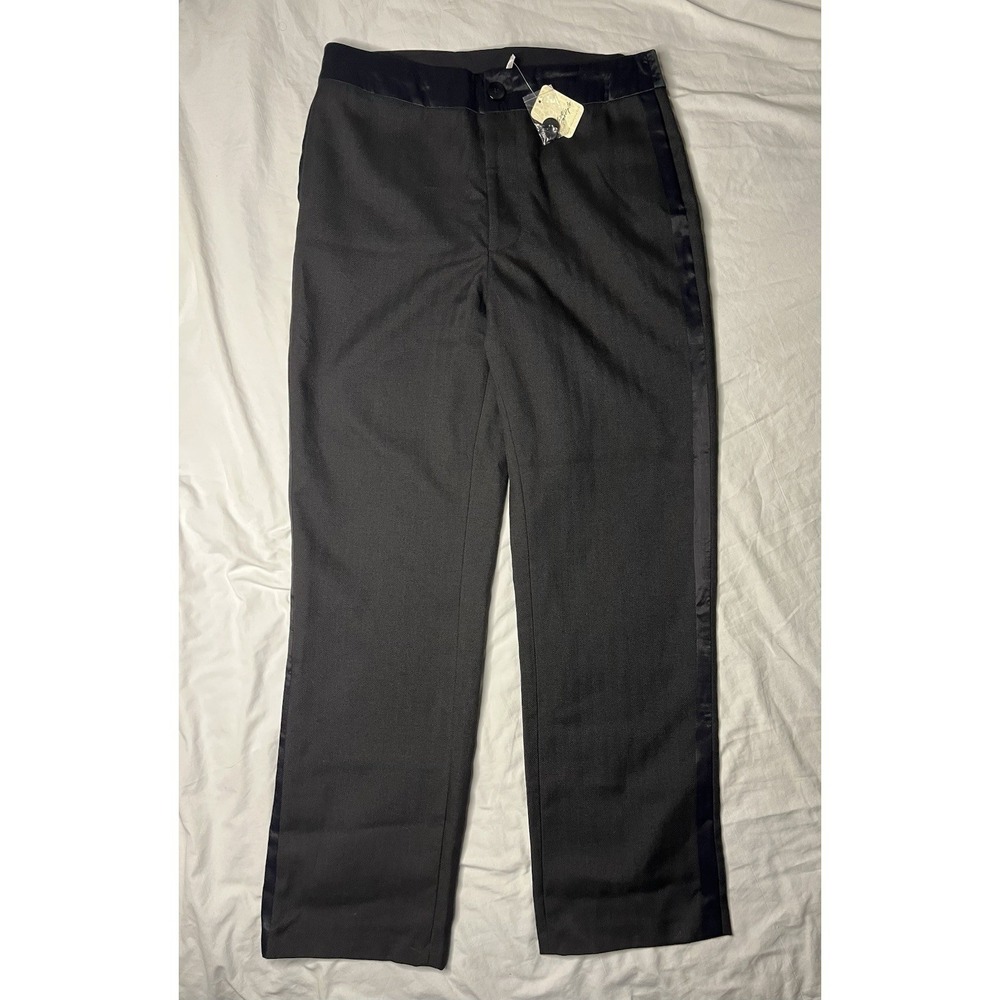 NWT Free People Pants Trousers Women's 14 Black Straight Leg Stripes Polyester